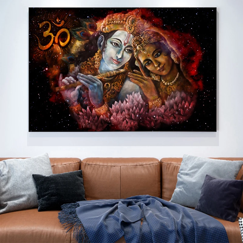 Морденская Индийская пара Кришна и Радха холст картины плакаты принты Настенная