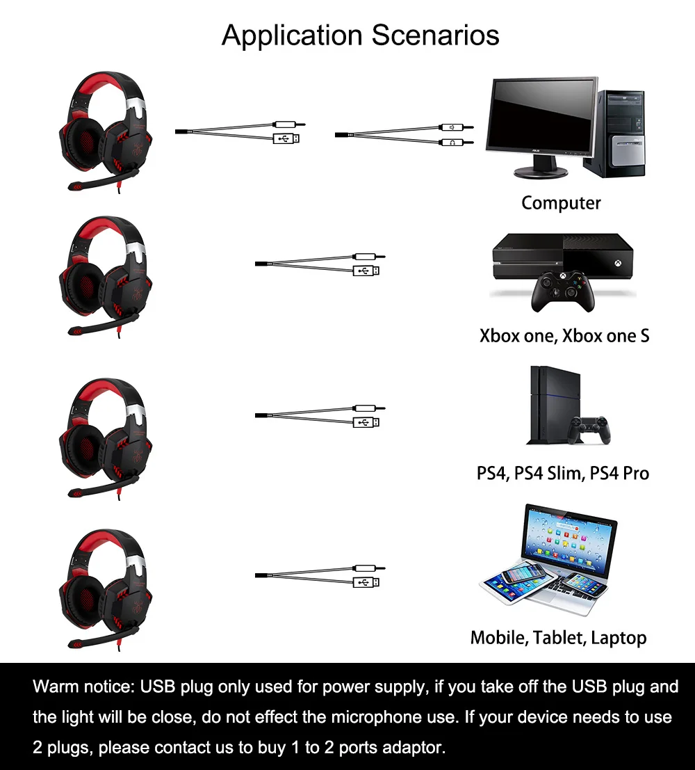 

High Performance Stereo Auriculares Gaming Headphones G2000 LED Gaming Headset With Microphone For PS4/PC Earphone