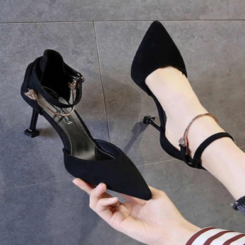 

2020 summer new ladies' sandals sexy and comfortable buckle Baotou pointed high-heeled fine-heeled women's sandals