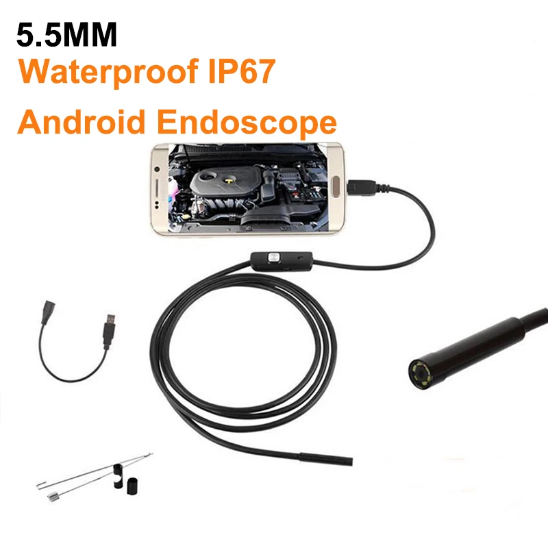 5.5mm lens 2 м 1 м 5,5 мм 7 мм эндоскоп камера Гибкая IP67 водонепроницаемый осмотр бороскоп камера для Android ПК ноутбук 6 светодиодов регулируемый - Цвет: 5.5mm lens