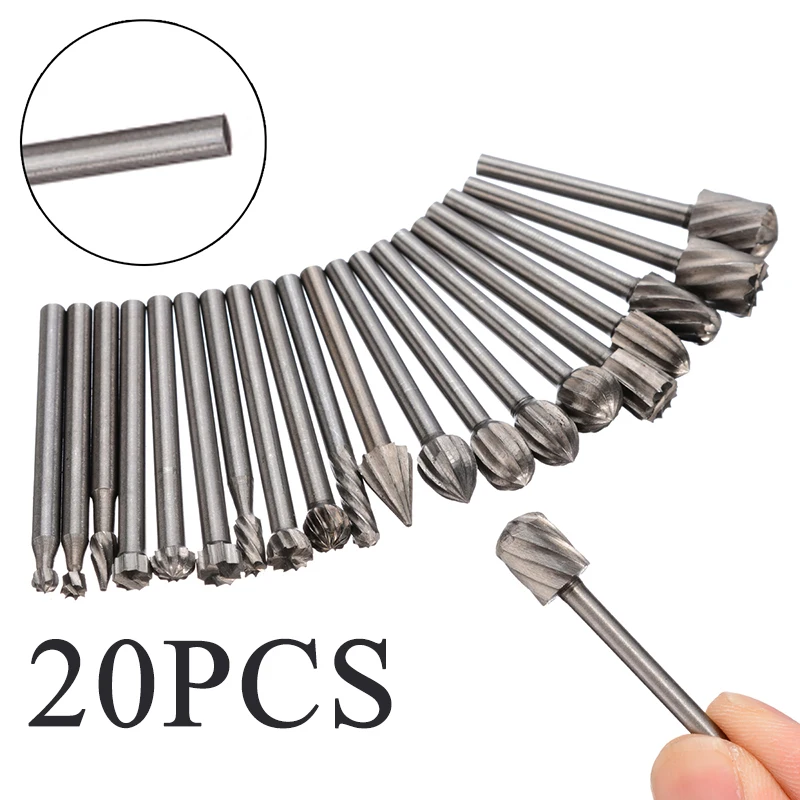 

20 Pcs Drill Bits Tool For Steel Rotary Burrs High Speed Wood Carving Kit