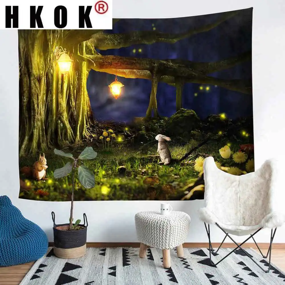 

HKOK Forest Tiger Ocean Flower Tree Tapestry Wall Hanging for Living Room Bedroom Home Dorm Backdrop Background Decor