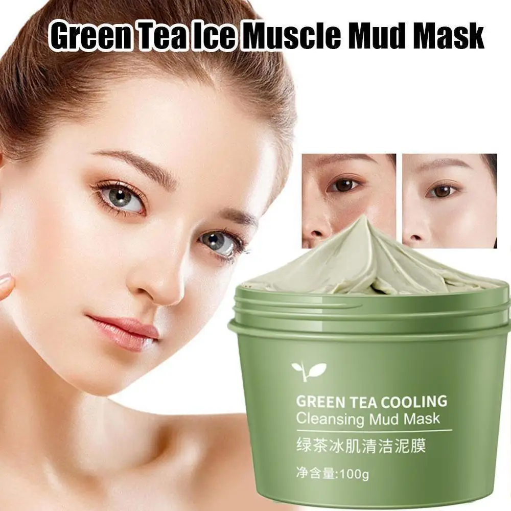 Green Tea Ice Muscle Mud Mask Anti-acne Face Cream Blackheads Acne Essence Removal Pores Cream Scar Shrink Care Skin G6M0