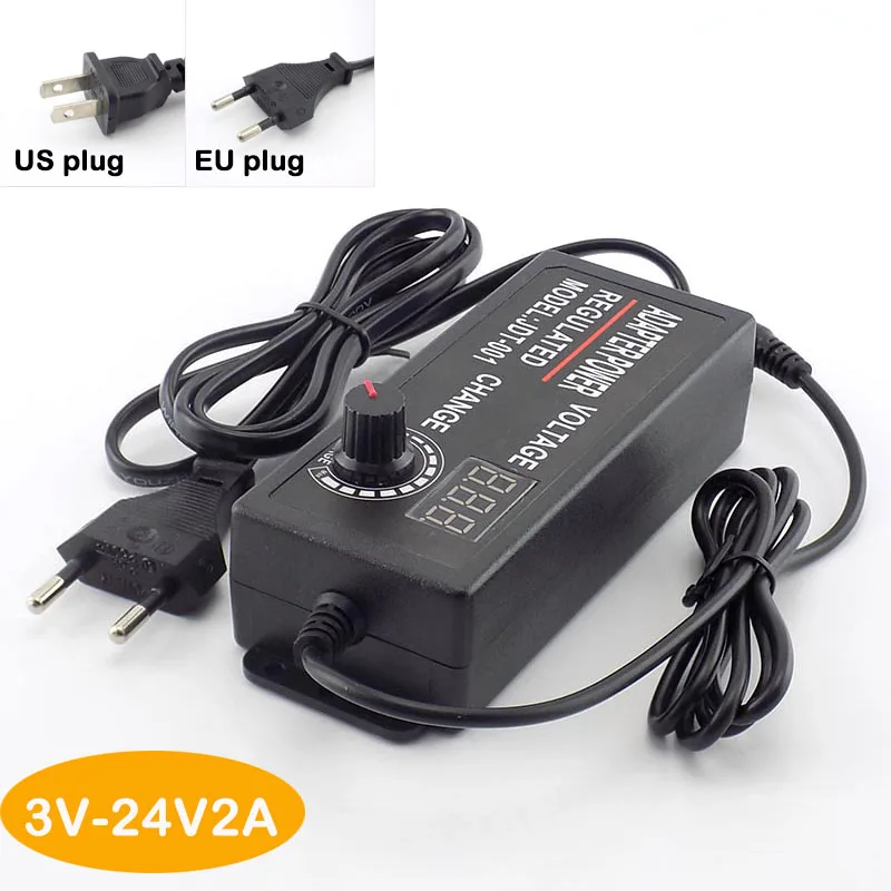 Fuente de alimentación CA CC ajustable, adaptador de corriente de 5,5mm x...