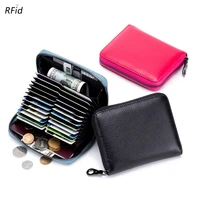 new business rfid credit card holder genuine leather organizer small cowhide zipper wallet minimalist women travel card bag