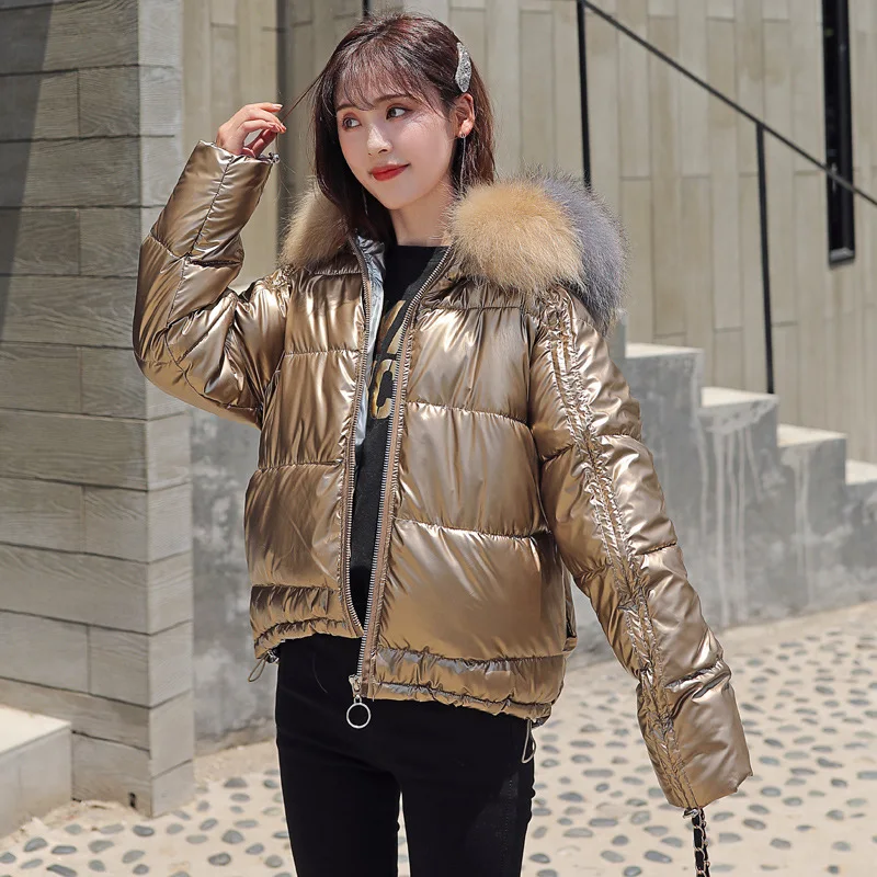 Зимняя короткая парка с воротником из искусственного меха Женская куртка