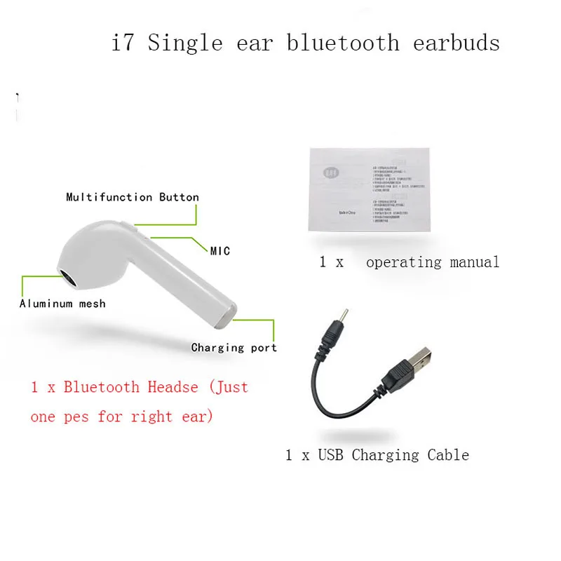 Only right ear OWX i7s TWS беспроводной наушник Bluetooth наушник I7 спортивные наушники гарнитура с микрофоном наушники-вкладыши гарнитура с зарядным устройством - Цвет: Only right ear