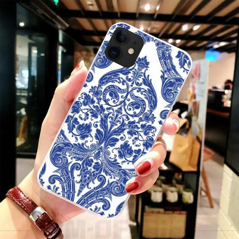 Синий и белый фарфоровый мягкий силиконовый черный чехол для телефона iphone 5C 5 6 6s