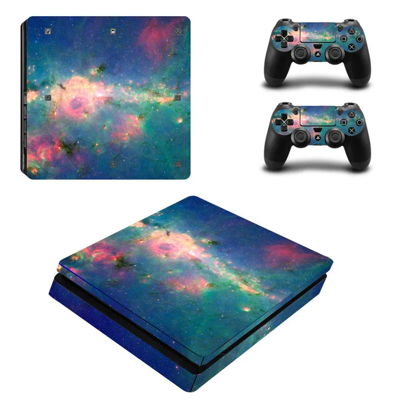 Виниловая наклейка для консоли PS4 Slim с 2 контроллерами Sony PlayStation 4 S | Электроника