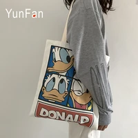 donald duck canvas bag womens single shoulder japanese harajuku ulzzang cartoon zipper student cloth bag ladies shopping bag