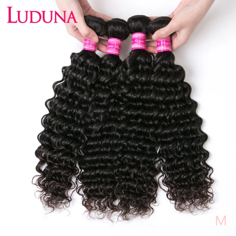 Luduna перуанские волнистые пучки натурального черного цвета 1/3/4 шт. человеческих