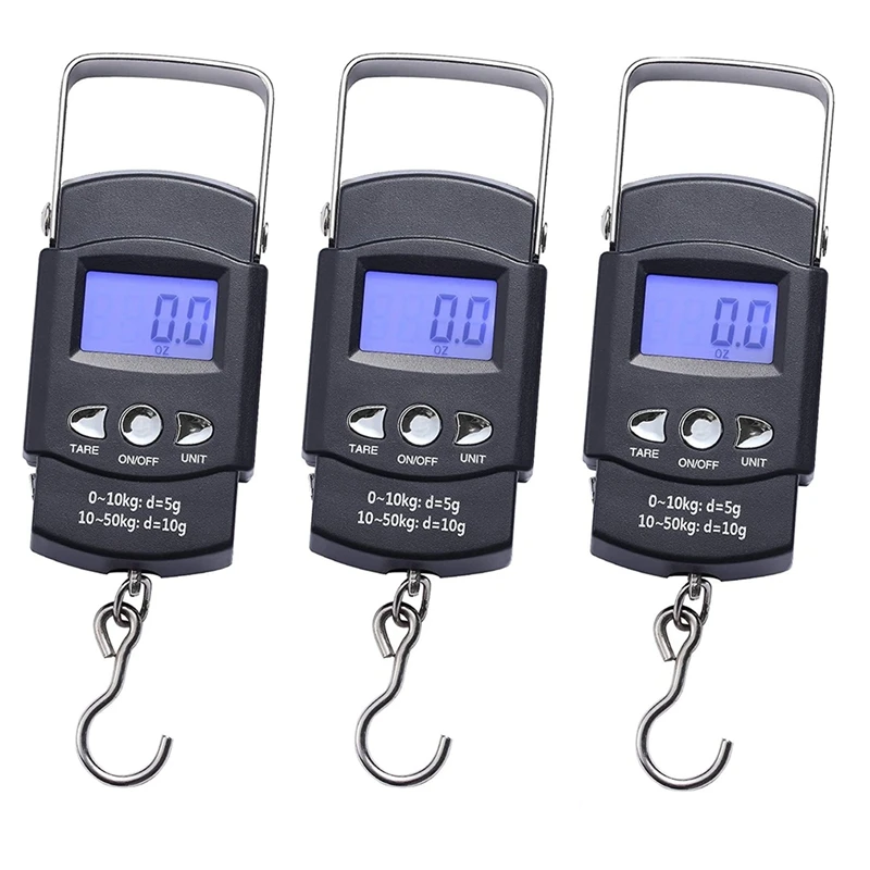 

3 Pcs Fish Scales,Portable Luggage Weight Scale with Backlit LCD Display 110Lb / 50Kg Electronic Balance Fishing Hanging