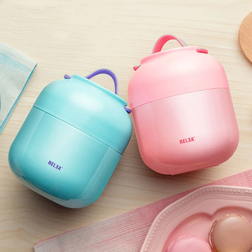 

Милый миниатюрный портативный пищевой термос 500 мл, 700 мл, кастрюля для супа из нержавеющей стали, чайник для тушения, бэнто-бокс, пищевой кон...