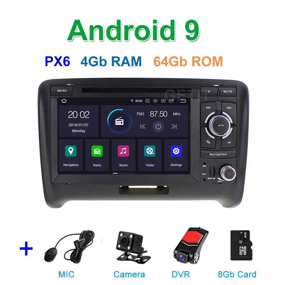 PX6 4G CAM DVR SD DSP 64G PX6 Android 9 автомобильный DVD видео стерео радиоплеер gps навигация для AUDI TT MK2(2006 - Цвет: PX6 4G CAM DVR SD