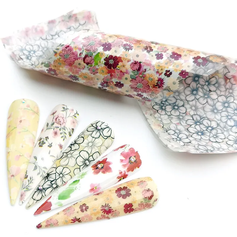 

10PCS/Pack Floral Nail Foils Nail Art Transfer Stickers 3D Flowers Leaf Designs Decorations Adhesive Wraps Tattoo Manicure