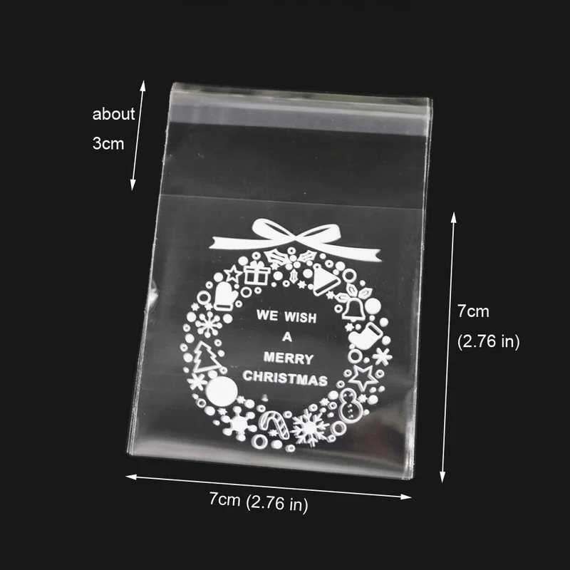7x7cm white garland 100 шт 7x7 см веселое рождественское печенье конфеты пластиковые пакеты прозрачные вечерние Подарочные Сумки Канцелярские принадлежности пластиковый конверт - Цвет: 7x7cm white garland