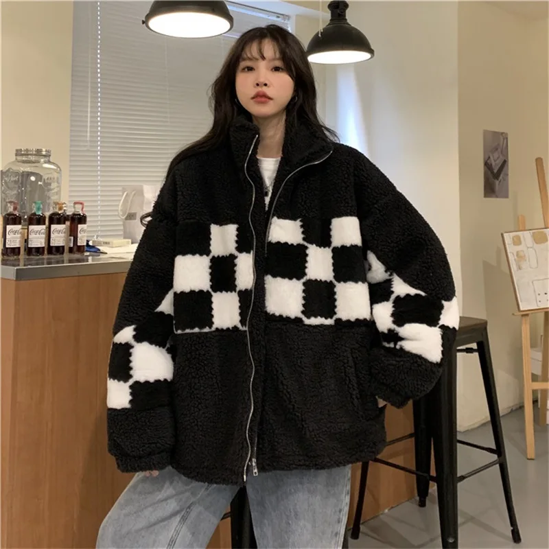 Зимняя Теплая Куртка Harajuku с воротником хомут утепленная куртка из овечьей шерсти