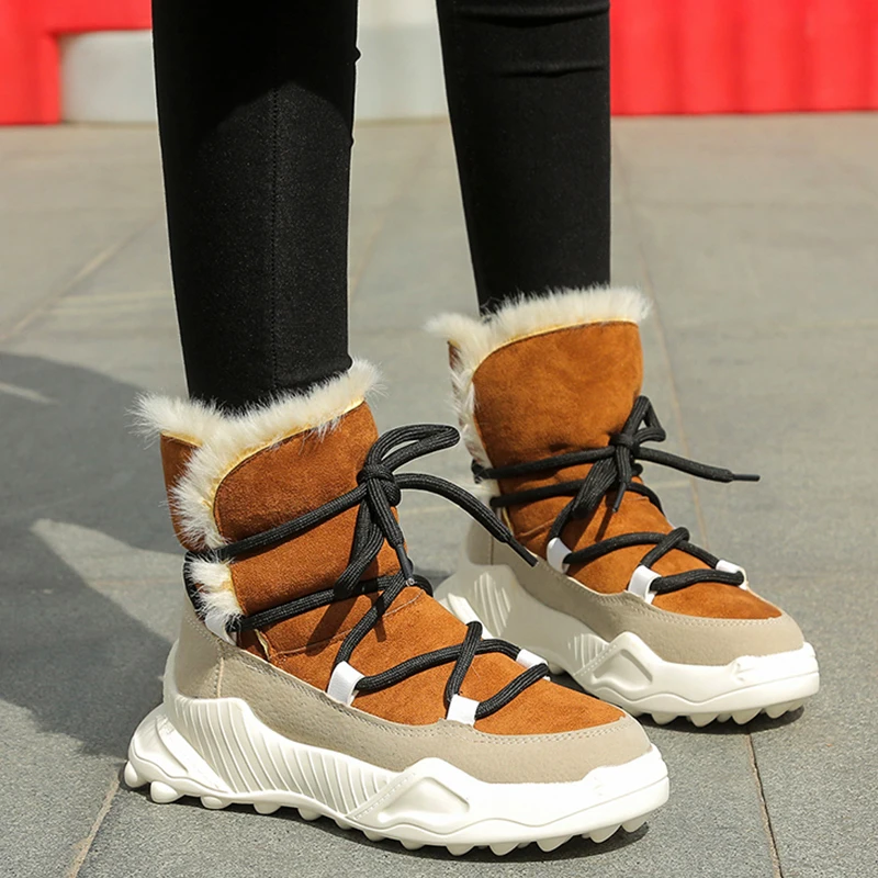 

Snow Boots Women Winter Short Plush Shoes Short Ankle Rubber Boots For Women 2021 Ladies Platform Shoes Cross-Tied Martin Boots
