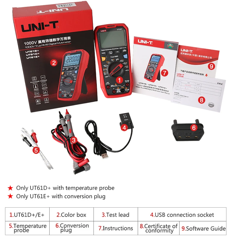 UNI-T цифровой мультиметр UT61E Plus Series True RMS 1000V Автоматический диапазон ручной