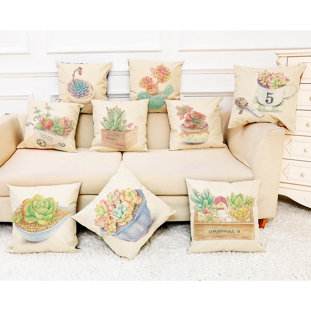 Наволочка для подушки с суккулентами украшение дома наволочка диванной