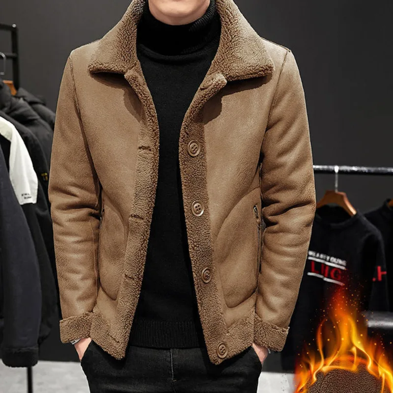 Новинка Мужская короткая куртка из искусственного меха ягненка мужская зимняя с