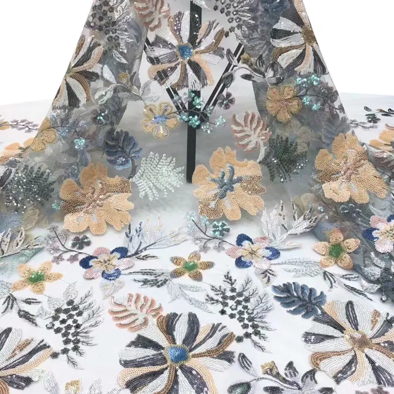 

Latest French Nigerian Lace Fabric African Tulle Mesh Sequence Lace Fabric 2020 High Quality For Wedding Dress f200330