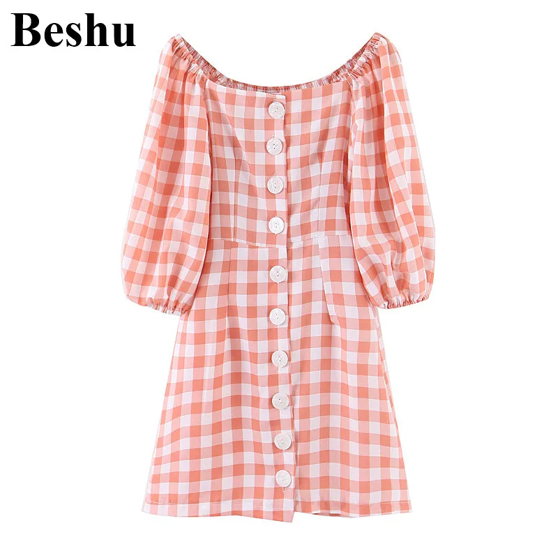 Za 2020 модное мини платье женское клетчатое Элегантное однобортное тонкое милое с