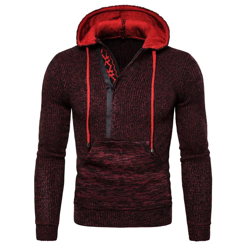 AKSR Новый мужской свитер-пуловер с диагональным молниям капюшоном свитер