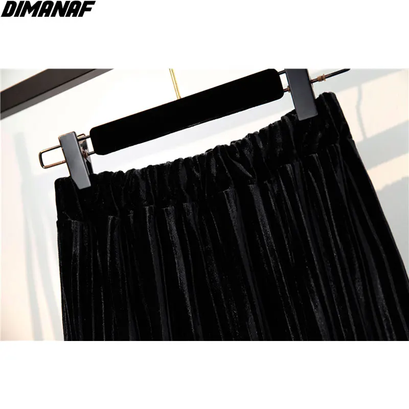 

DIMANAF 2021 Plus Size Women Skirt Elastic High Waist Summer Velvet Spliced Dresses Draped Style Japanese New Oversize 4XL Skirt