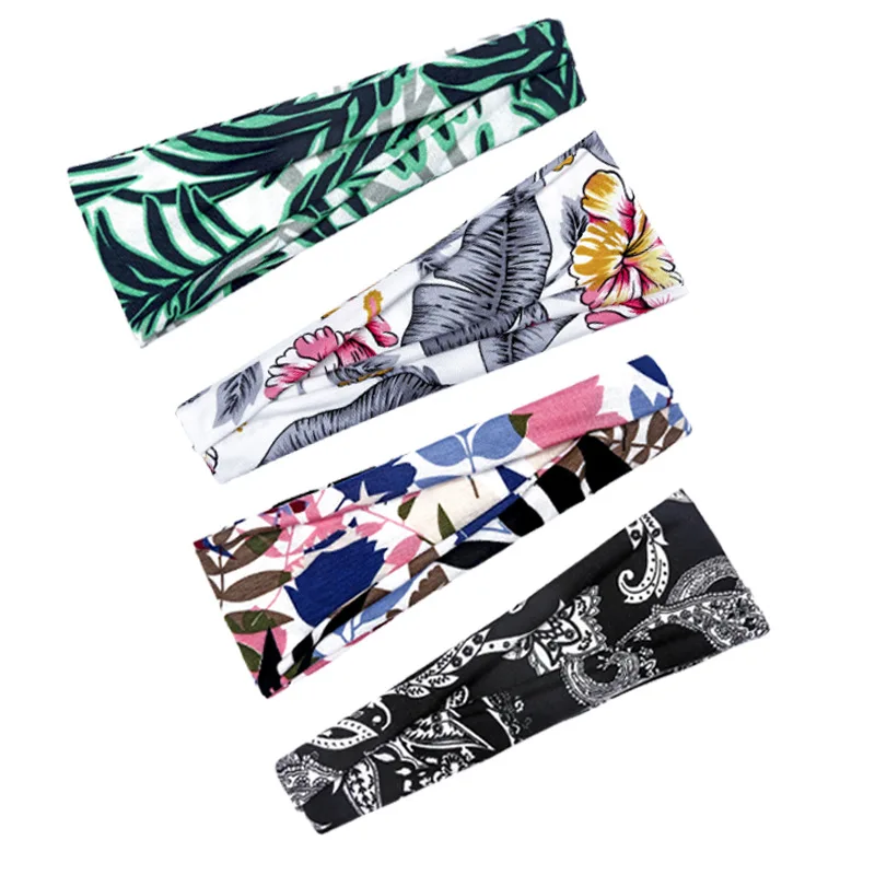 

Women Headpiece Stretch 2020 Turban Hair Accessories Headwear Run Bandage Print Bands Gym Headbands Running Wide Headwrap