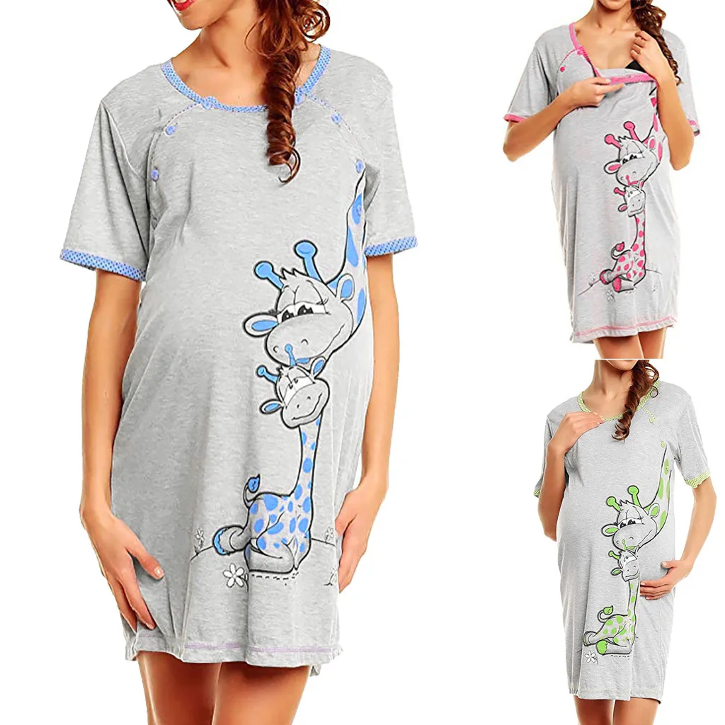 

Female Pregnant Maternity Dress Cartoon Printed Pregnancy Breastfeeding Dresses Nursing Pregnancy Casual Nightdress