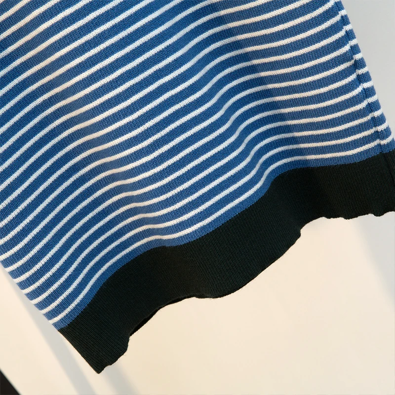 Новая женская одежда большого размера слегка толстый мм полосатый трикотажный