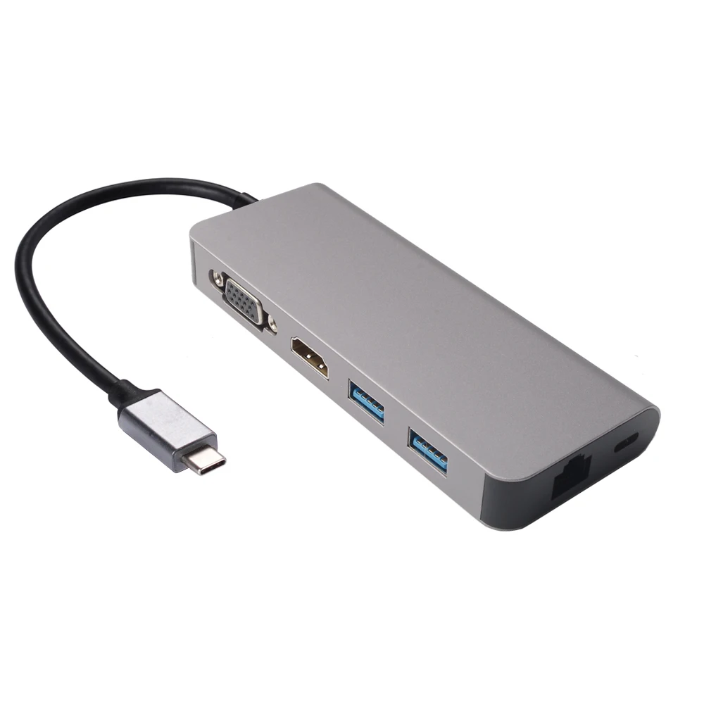 Gray Thunderbolt 3 USB 3,1 USB-C type C концентратор с 4K 30hz HDMI VGA 1000M Gigabit RJ45 2 порта USB 3,0 концентратор type C PD зарядный адаптер - Цвет: Gray