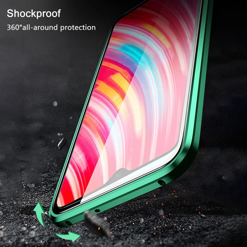 Магнитный чехол для Redmi Note 8 Pro двухсторонний защитный из закаленного стекла на 360