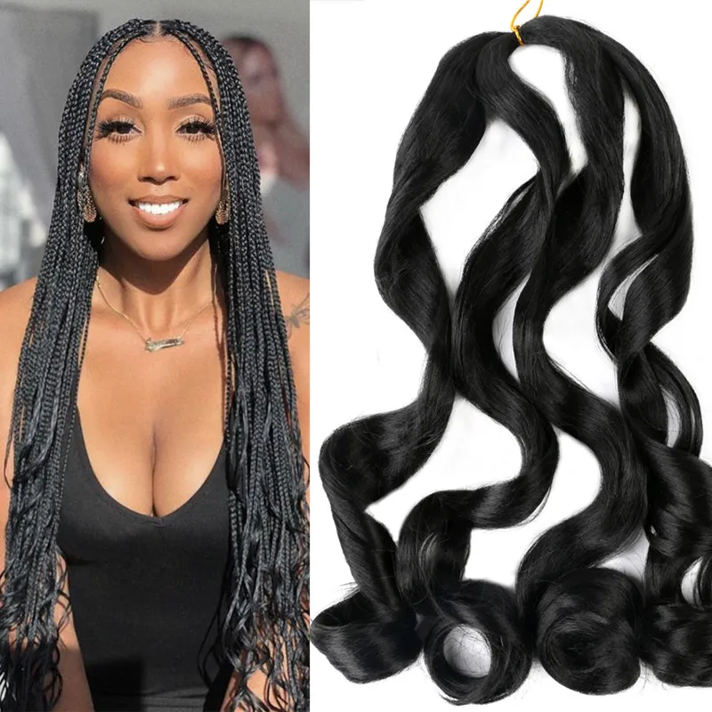 

Full Star 22" Ombre Braiding Hair Synthetic Hair Bulk Pre Stretched Black Brown Loose Wave Spiral Curl Crochet Braids Hair