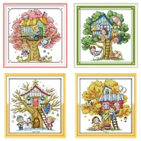 joy sunday tree house series cartoon cross stitch kit aida 11ct 11ct counted and stamped needle thread embroidery set room decor