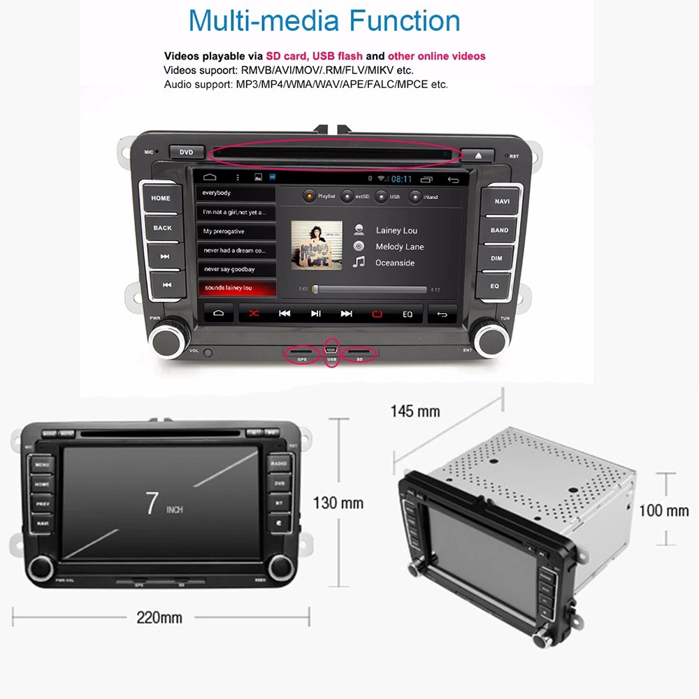 Автомобильный DVD плеер 2din 7 'Ɗ/8 Core Android 5.1.1 радио GPS SD и USB для VW Polo Jetta Tiguan B6 B5 cc Skoda