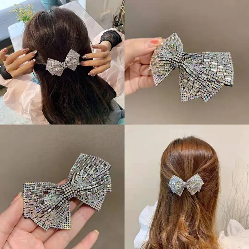 

Korean Colorful Crystal Three-dimensional Bow Hairpin Net Red Temperament Spring Clip Fashion Nightclub Super Flash Edge Clip
