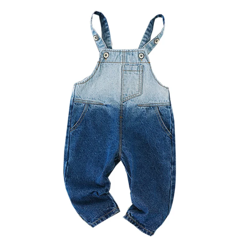 

Children's Denim Jumpsuit 12M to 4T Kids Gradient Blue Washed Overalls Jeans Pants With Holes Boys Girls Children's Clothes