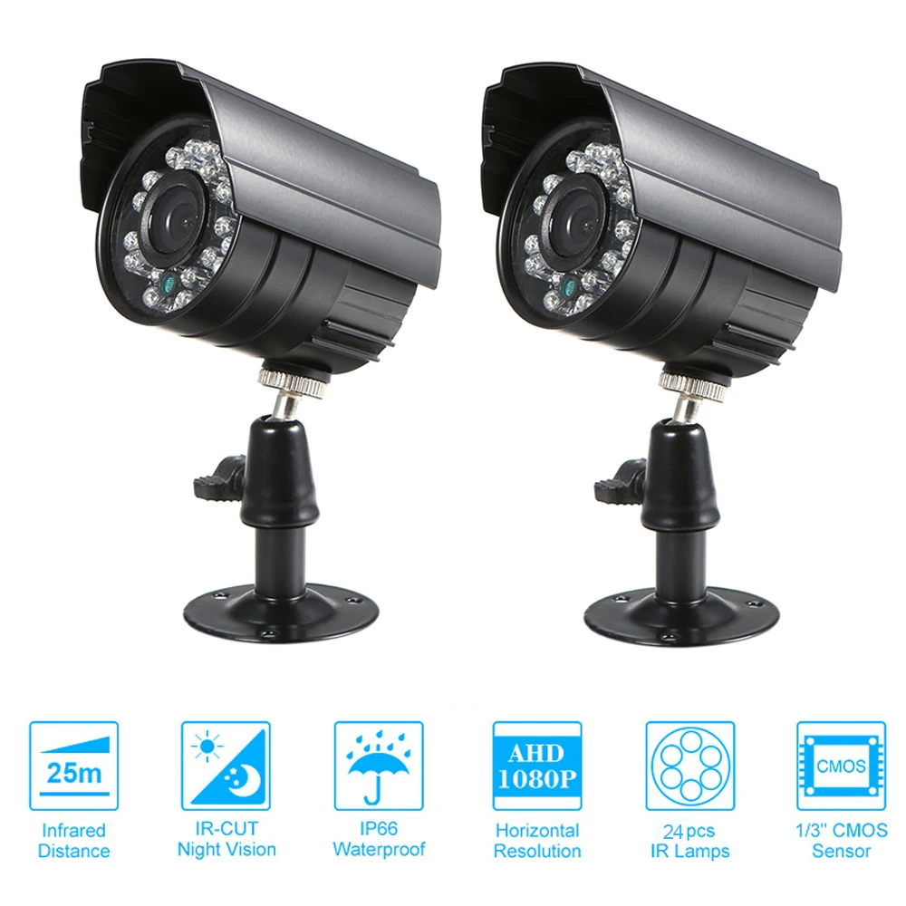 

2PCS CCTV Camera 1/3" CMOS Color 1080P High-resolution 24 Lamp Nightvison Waterproof Indoor Bullet Camera Analog Security Camera
