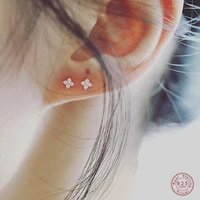 925 sterling silver simple pav%c3%a9 crystal flower stud earrings for women classic temperament girlfriend jewelry gift