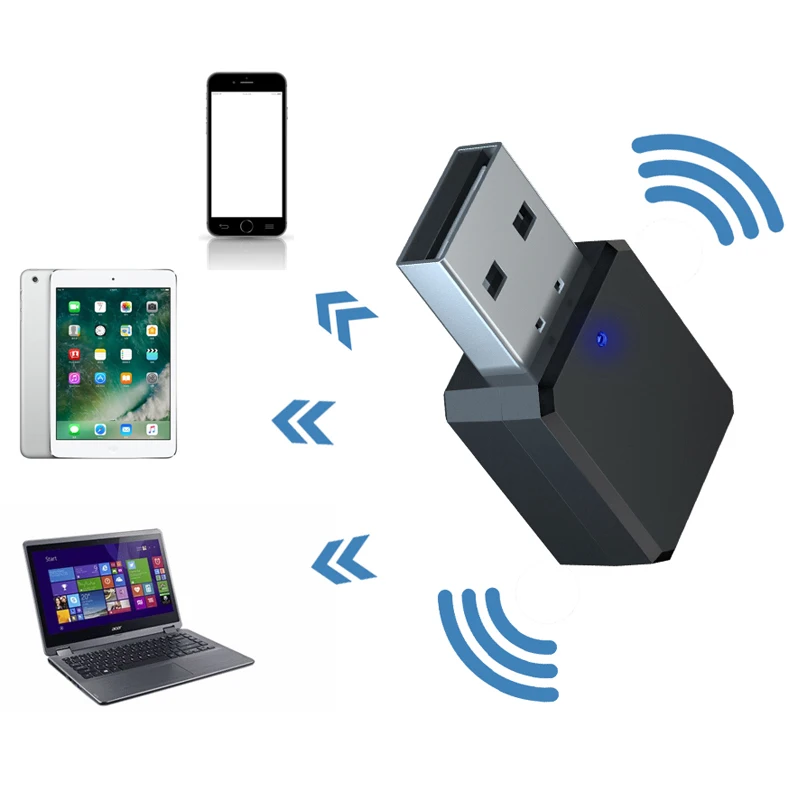 Адаптер аудиоприемника KN318 Bluetooth Совместимость 5 1 двойной выход AUX USB стерео для