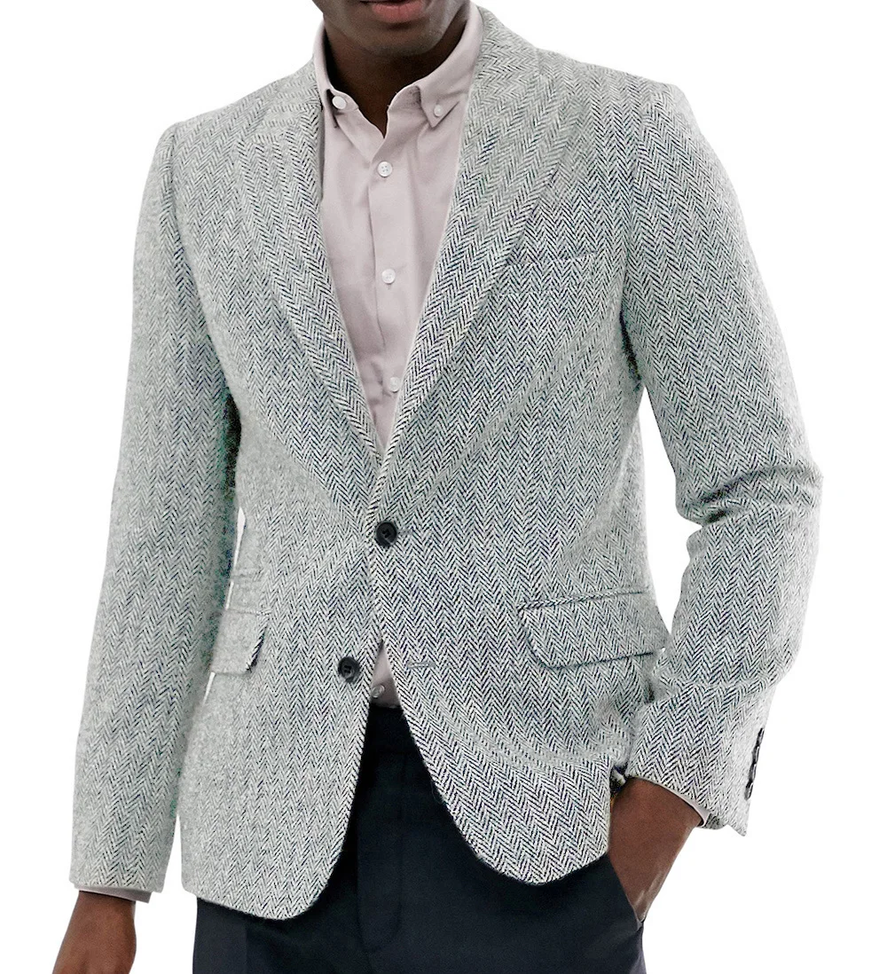 Мужской пиджак в елочку 1 шт. деловой твидовый блейзер с отложным воротником и