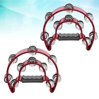 2pcs double row tambourine half moon metal musical jingles tambourine hand held rattle for bar party red
