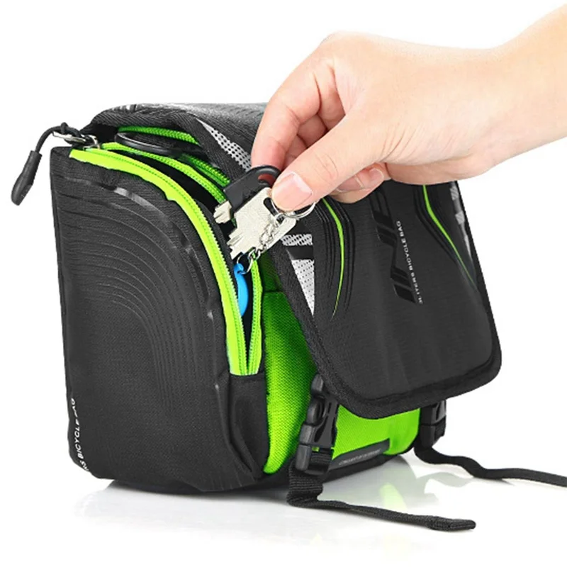 INBIKE Waterproof Large Capacity Bicycle Front Bag Bike Handlebar Basket MTB Pannier Frame Tube Cycling Black&ampGreen | Спорт и