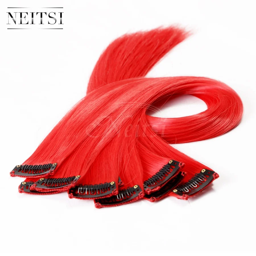 Red Neitsi 20 ''5 шт./упак. прямой длинный одинарный зажим в одной части Омбре синтетические волосы для наращивания чистая цветная прядь для женщин - Цвет: Red