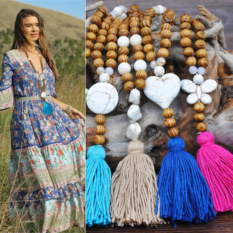 

Vintage Handmade Bohemian Beaded Long Necklace Butterfly Ethnic Retro Tassel Sweater Chain