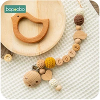 bopoobo 5pc baby pacifier clip beech wood beads stars animal wooden rodent dummy clips chain diy nursing gift children product