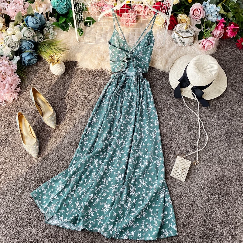 Праздничное пляжное платье с V образным вырезом открытой спиной и