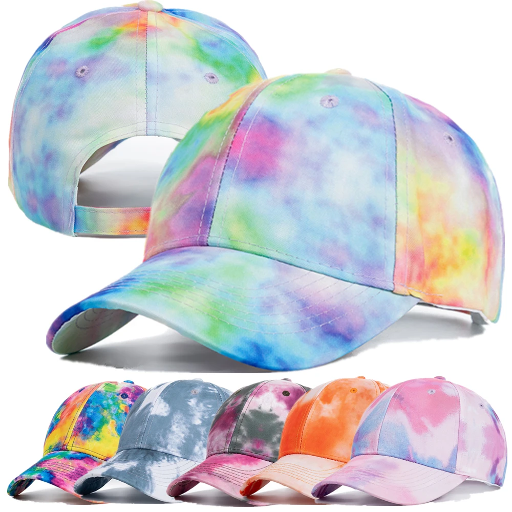 

New Fashion Women Tie Dye Cap Multicolor Irregular Print Baseball Cap Female Outdoor Summer Caps Hats
